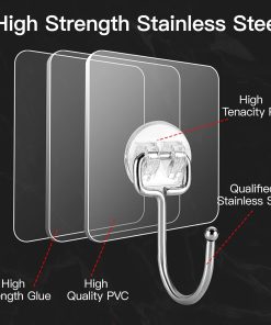 Alternative view of Large Hooks for Hanging Heavy-Duty 44Ib(Max) 10 Packs. Wall Hangers without Nails Self-Adhesive Traceless Clear and Removable. Waterproof and Rustproof Multiple Uses for Bathroom Kitchen Home