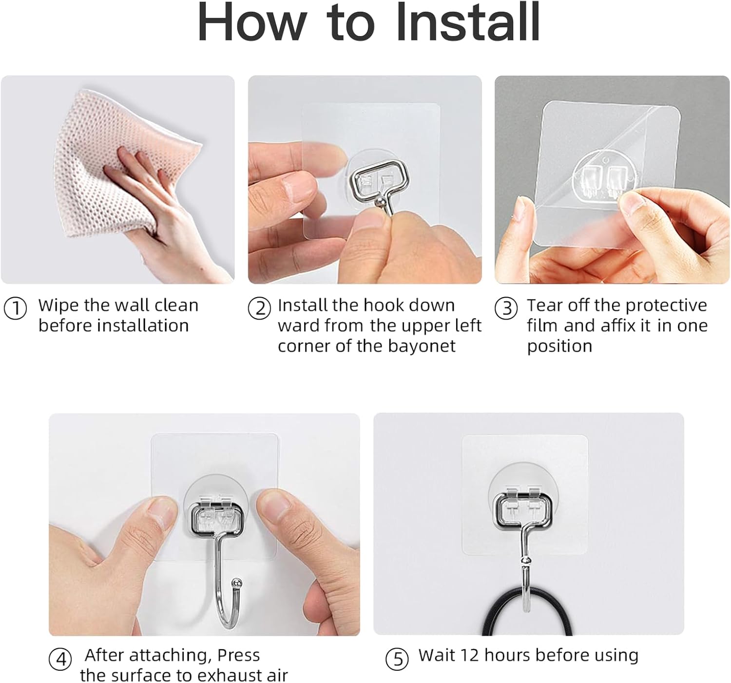 Large Hooks for Hanging Heavy-Duty 44Ib(Max) 10 Packs. Wall Hangers without Nails Self-Adhesive Traceless Clear and Removable. Waterproof and Rustproof Multiple Uses for Bathroom Kitchen Home - Image 8