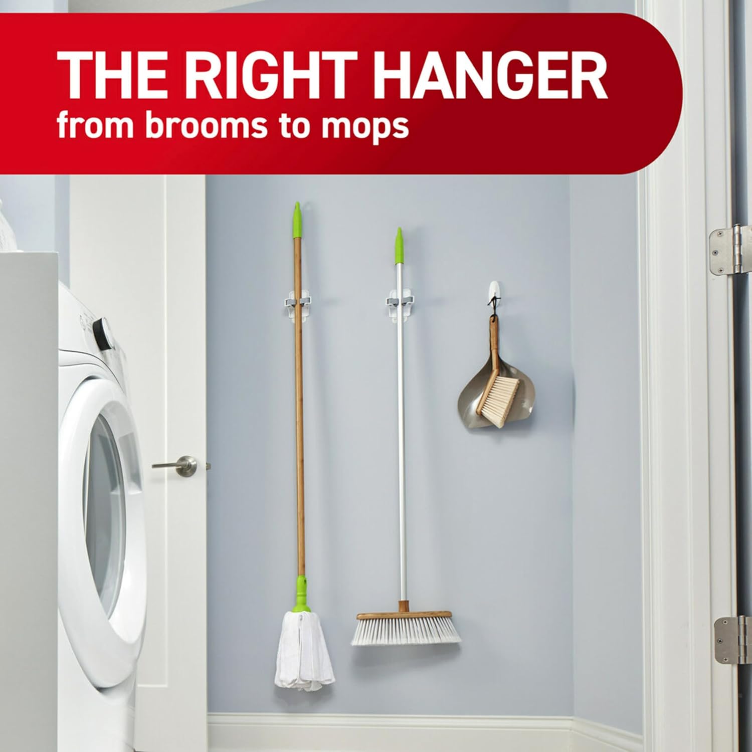 Command Broom Grippers. 2 Hangers and 4 Strips. Damage-Free Mop and Broom Holder Wall Mount. Household Cleaning Tool Organizer for Kitchen. Laundry Room. Closet. Holds up to 4 lb - Image 7